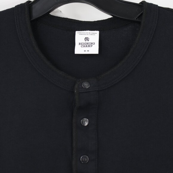 Reigning champ Shirt Men's Medium Short Sleeve snap Button Henley casual black - Picture 3 of 10
